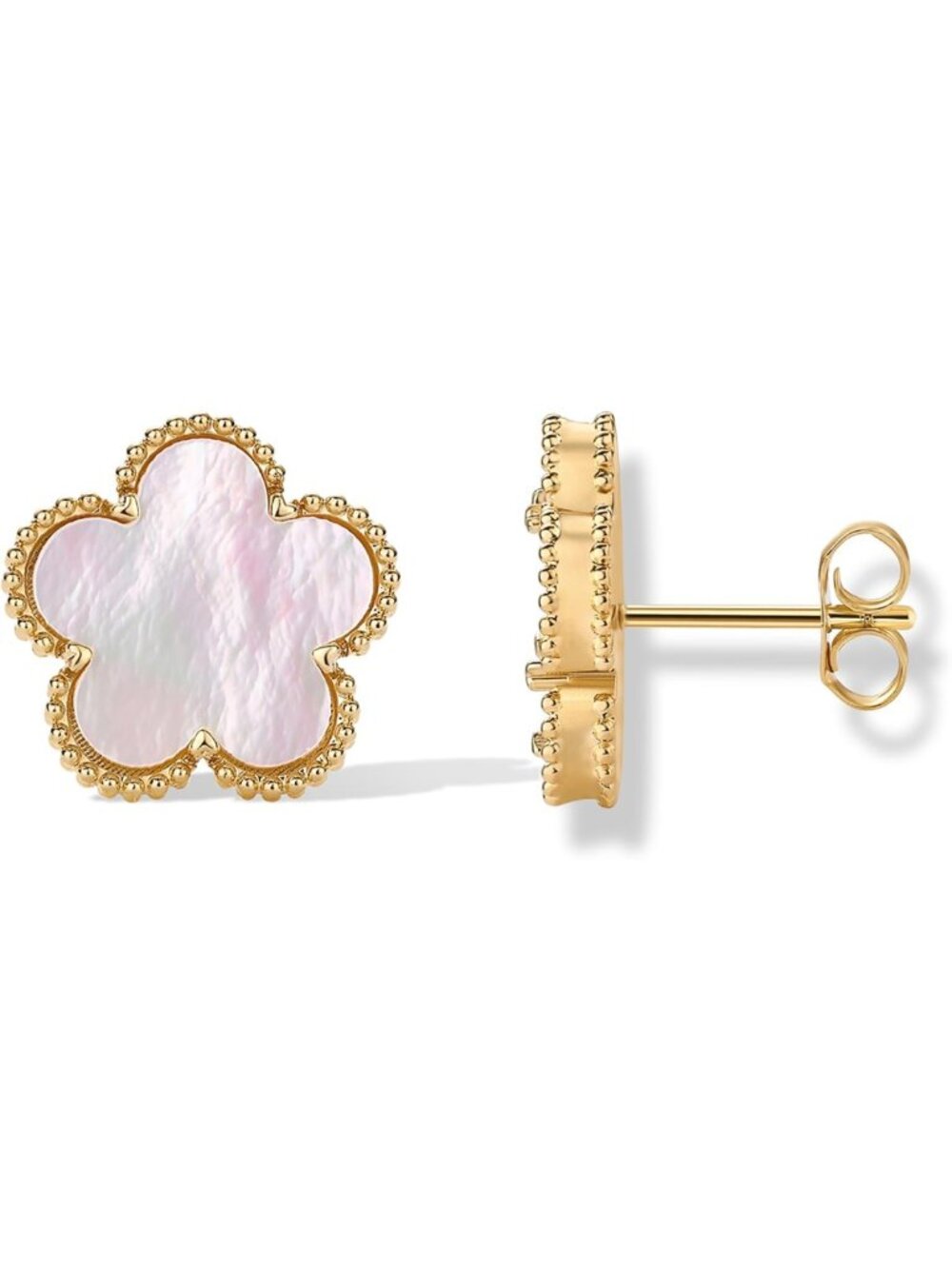 14K Gold Plated Clover Stud Earrings for Women - Stylish Gemstone Jewelry